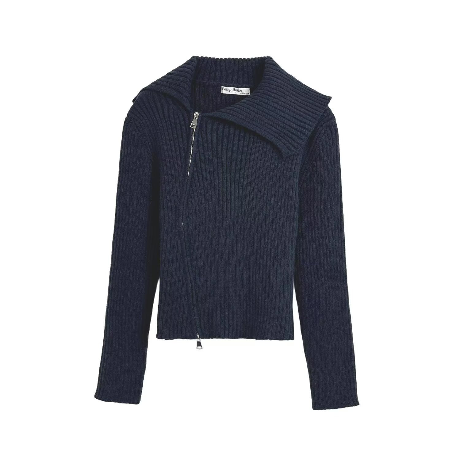 Damen Strickjacke mit raffiniertem Kragen und seitlichem Reißverschluss WW