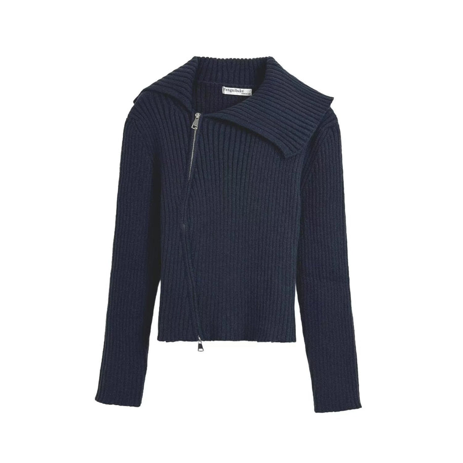 Damen Strickjacke mit raffiniertem Kragen und seitlichem Reißverschluss WW