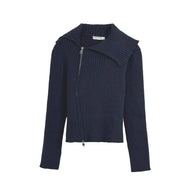 Damen Strickjacke mit raffiniertem Kragen und seitlichem Reißverschluss WW