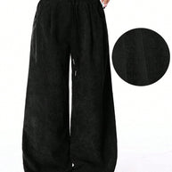Damen Weite Freizeithose aus Rippmaterial mit elastischem Bund und praktischen Taschen WW