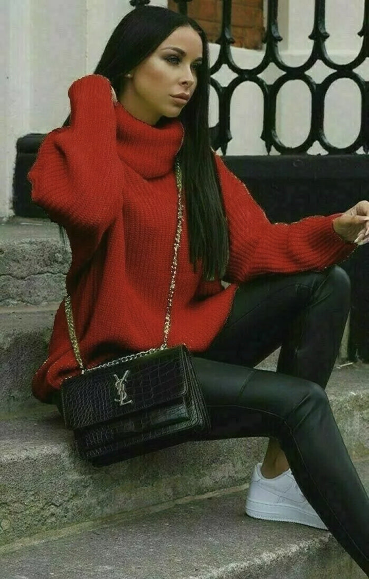 Damen Oversized Pulli mit hohem Kragen und Struktur WW