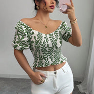 Damen Sommerbluse mit voluminösen Ärmeln und floralem Muster WW