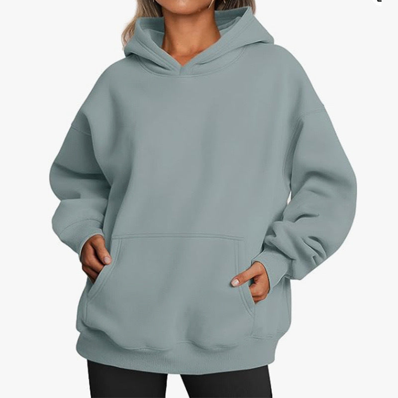 Damen oversized Kapuzenpullover aus weichem Baumwollmix mit praktischen Taschen WW