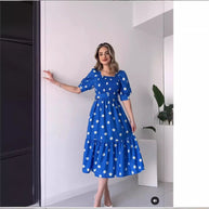 WW | Bedrucktes, taillenbetontes U-Ausschnitt Elegantes Kleid