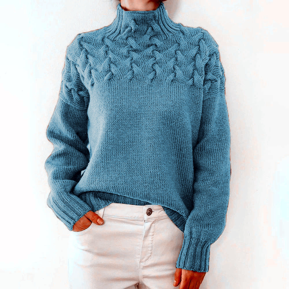 Damen Strickpullover mit hochgeschlossenem Kragen und trendigem Zopfmuster WW