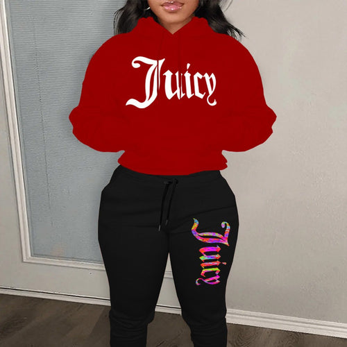 Damen sportliches Hoodie- und Jogginghose-Set mit einzigartigem grafischen Druck WW