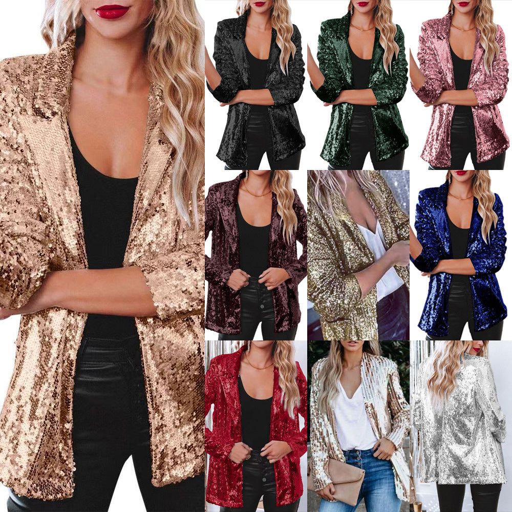 Damen eleganter Paillettenblazer mit schimmerndem Finish W&W Mode