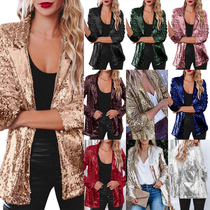 Damen eleganter Paillettenblazer mit schimmerndem Finish W&W Mode