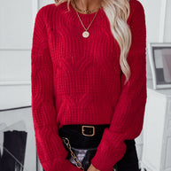 WW uni Farbe Kabelstrickpullover