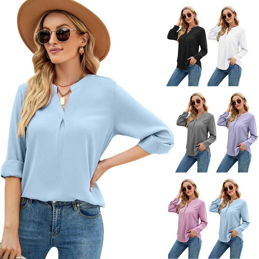 Damen Bluse mit femininer V-Ausschnittgestaltung und elegantem Schnitt WW