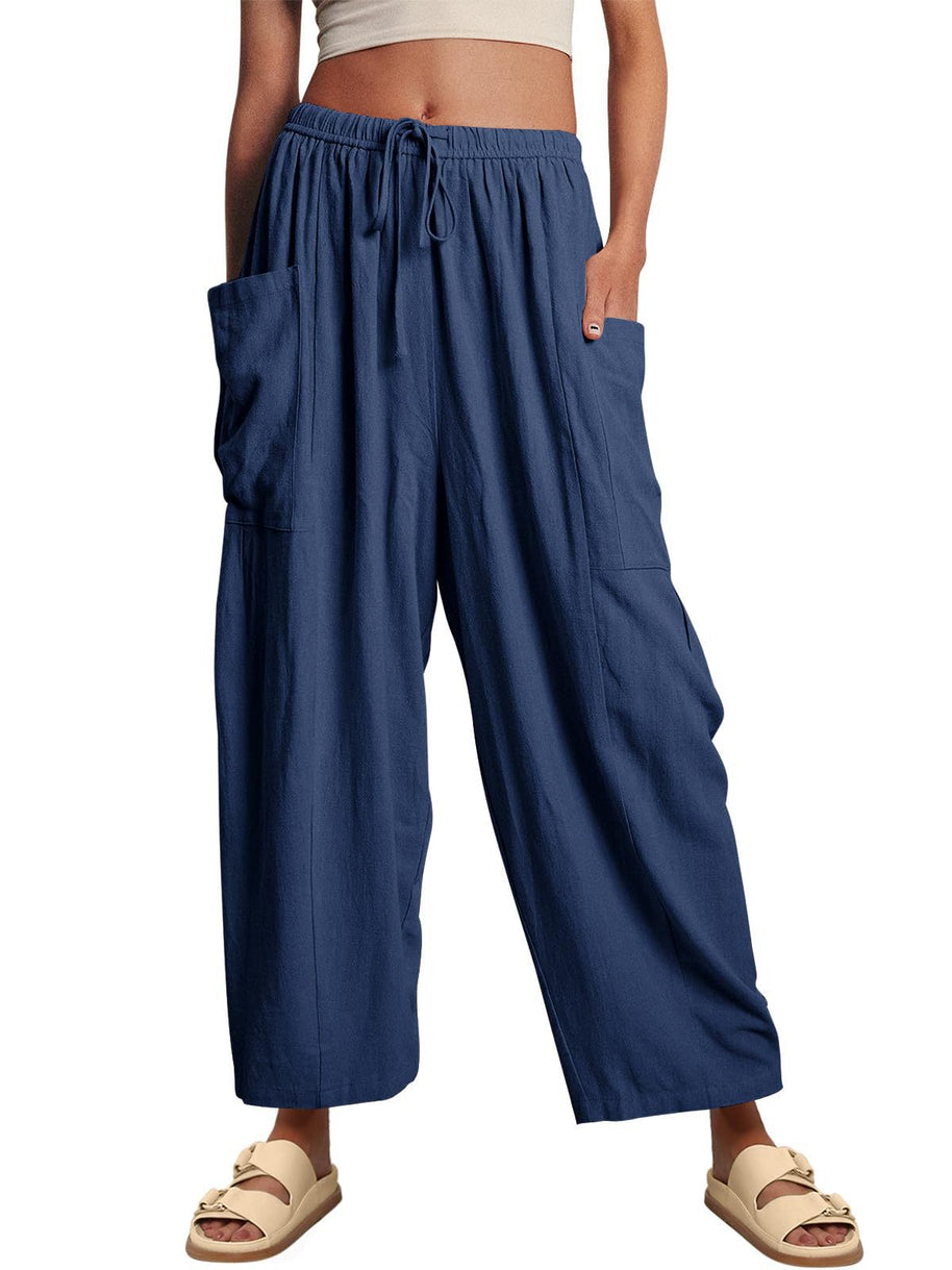 Damen Bequeme Leinen-Hosen mit praktischen Seitentaschen WW