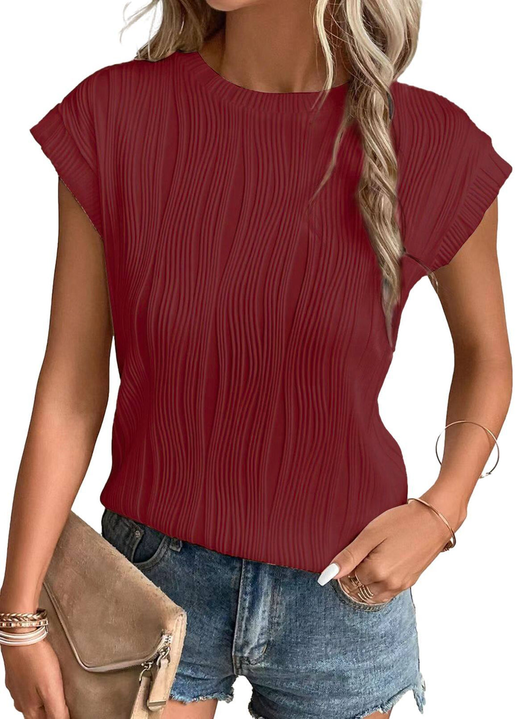 W&W Mode | Einfarbiges Rundhalsausschnitt Loose Kurzarm T-Shirt Top