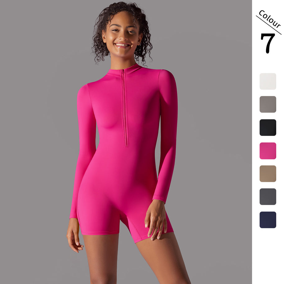 Damen Ripp-Strandanzug mit Rundhalsausschnitt und Reißverschluss WW