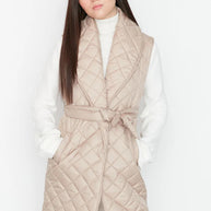 Damen Steppweste mit breitem Kragen und Taillengürtel WW