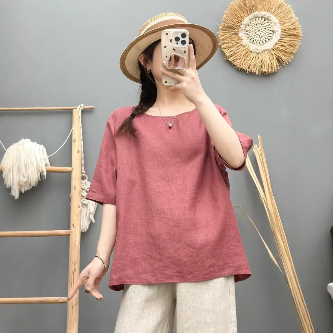 Damen Relaxed Fit Leinen Oversized Top WW