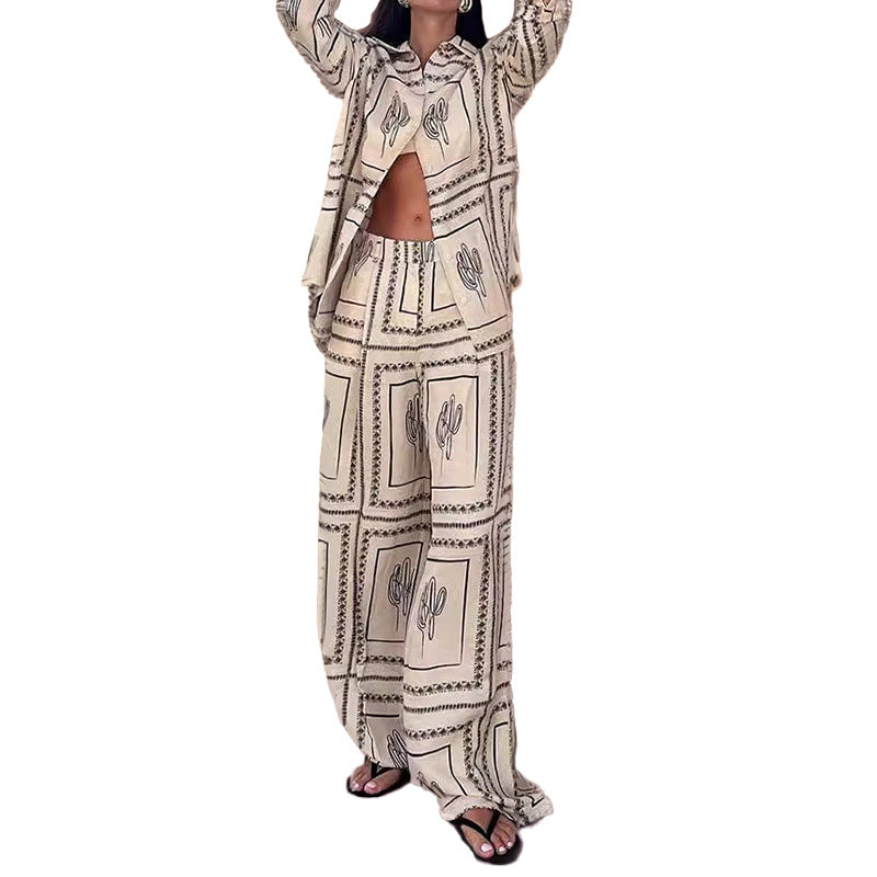 Damen Elegantes Set aus lässiger Bluse und weit geschnittenen Hosen WW