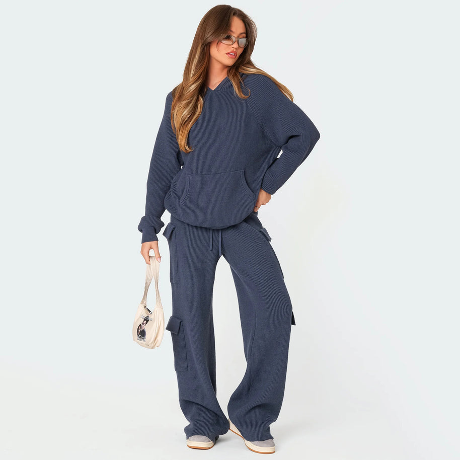Damen Bequemer Strick-Pullover mit Kapuze WW