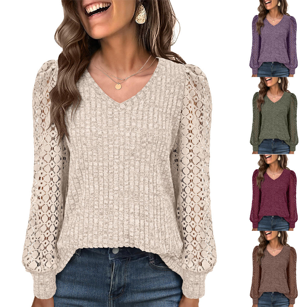 Damen Strickpullover mit Spitzeneinsätzen WW