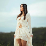 Damen romantisches Rüschenkleid mit langen Ärmeln WW