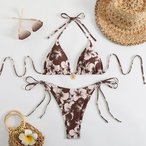 WW | Damen Triangel-Bikini-Set mit verspieltem Blumenmuster und Bindebändern
