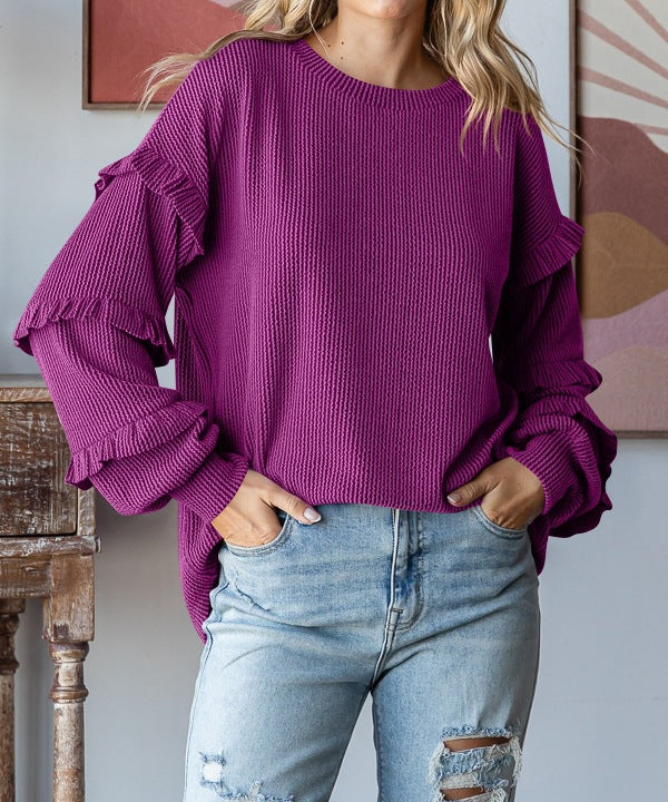 Damen Pullover mit Rüschendetails und lässigem Schnitt WW