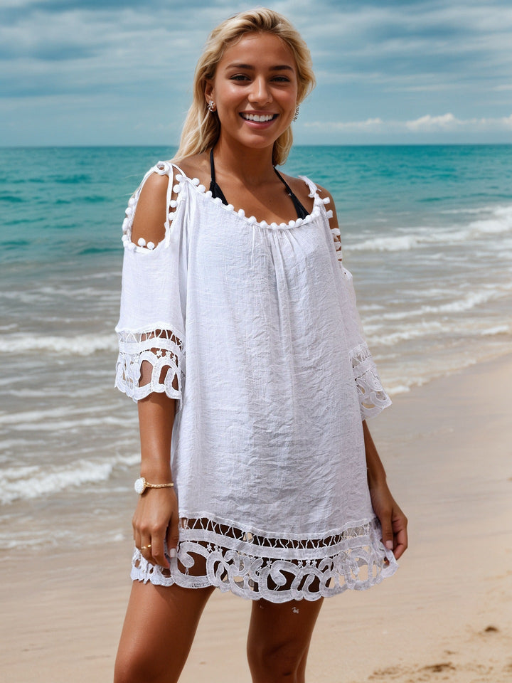 Damen Strandüberwurf mit Spitzen- und Quastendetails W&W Mode