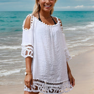 Damen Strandüberwurf mit Spitzen- und Quastendetails WW