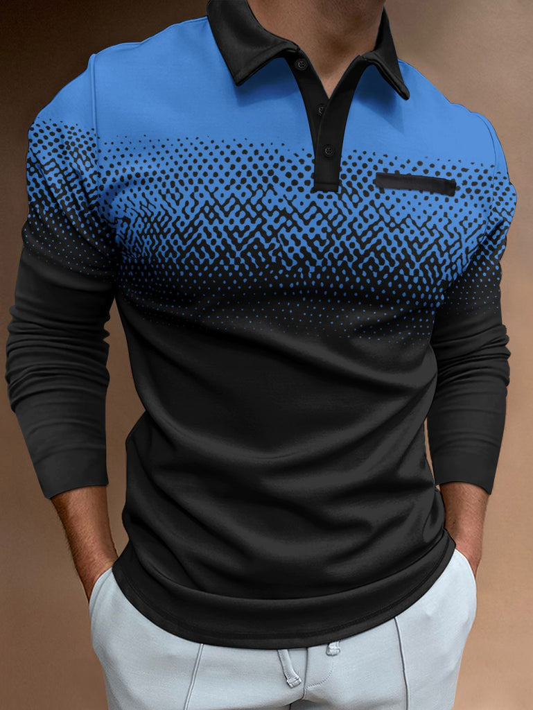 Herren Langarm Poloshirt mit modernem Grafikdesign und elastischen Eigenschaften WW