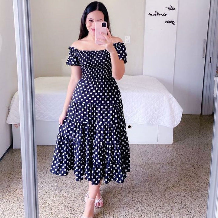Damen Midi-Kleid mit schulterfreiem Design und verspieltem Schmetterlingsmuster W&W Mode
