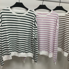Damen lässiger Sweatshirt mit modernem Streifenmuster und Rundhalsausschnitt WW