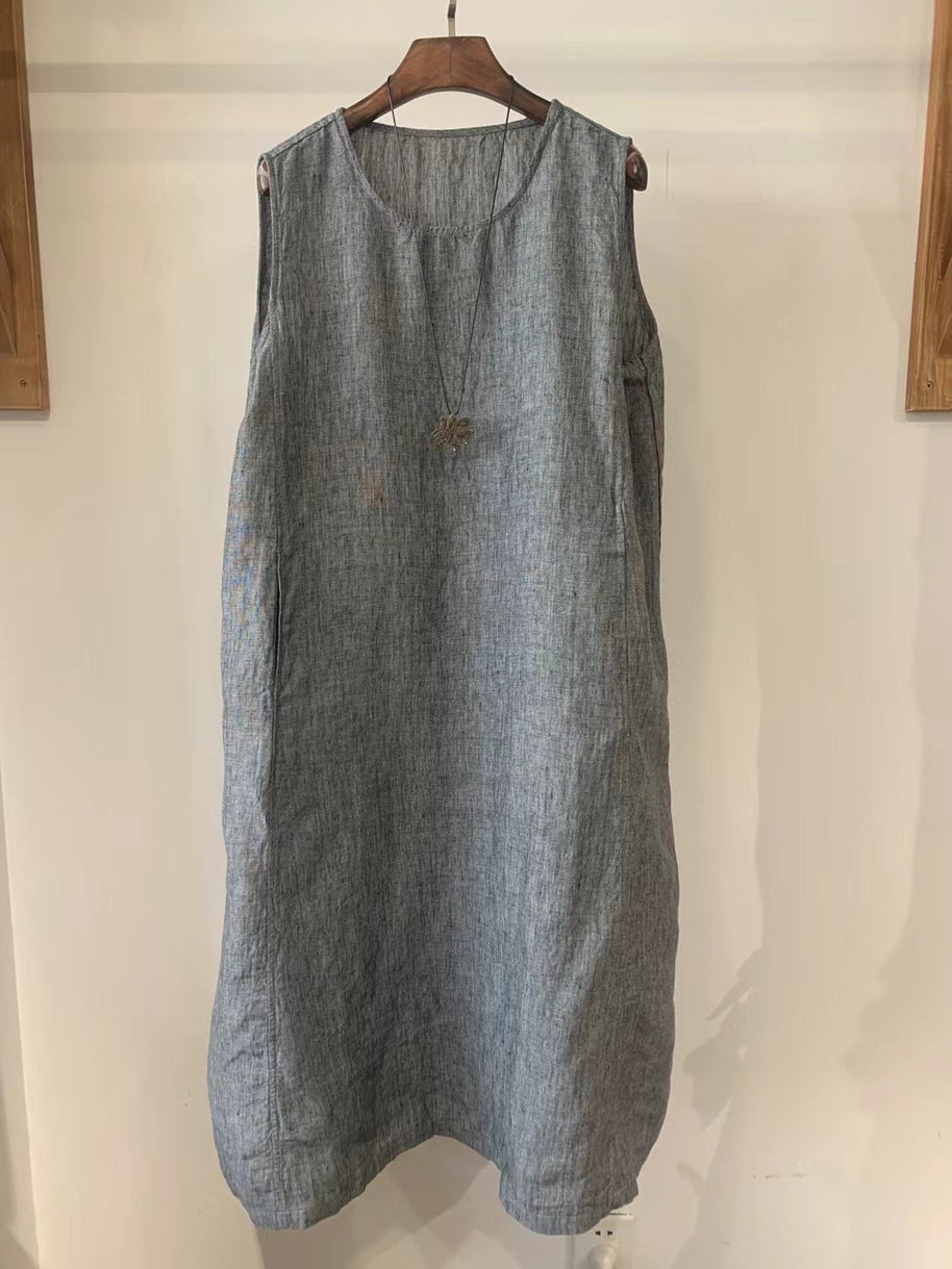 Damen Ärmelloses Leinen Shift Kleid WW