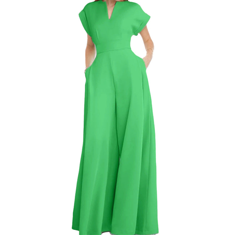 Damen Eleganter Jumpsuit mit weitem Bein und Schalkragen WW