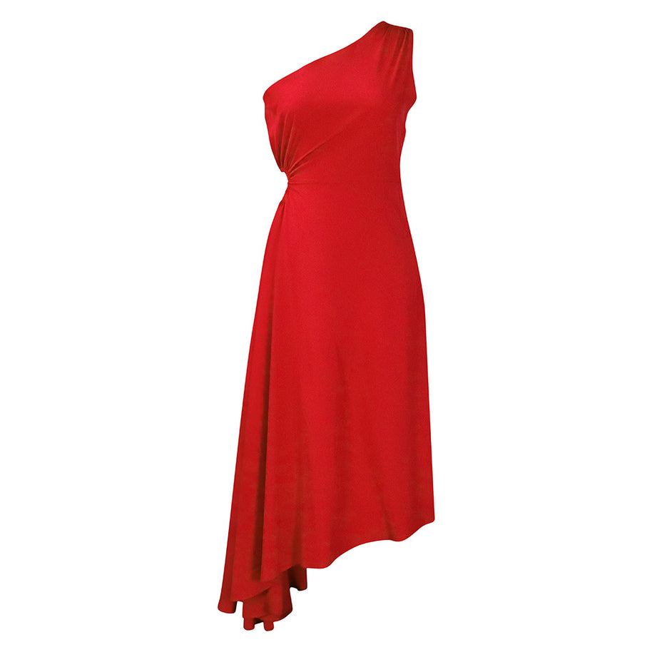 Damen asymmetrisches Wickelkleid mit einem Schulterdesign WW