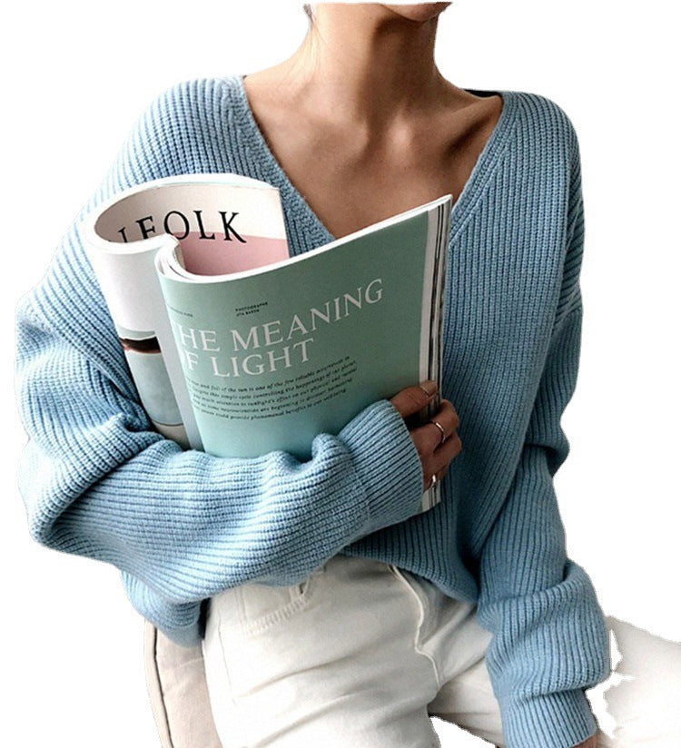 Damen Strickpullover mit tiefem V-Ausschnitt und lässiger Passform WW