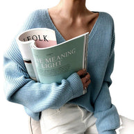 Damen Strickpullover mit tiefem V-Ausschnitt und lässiger Passform WW