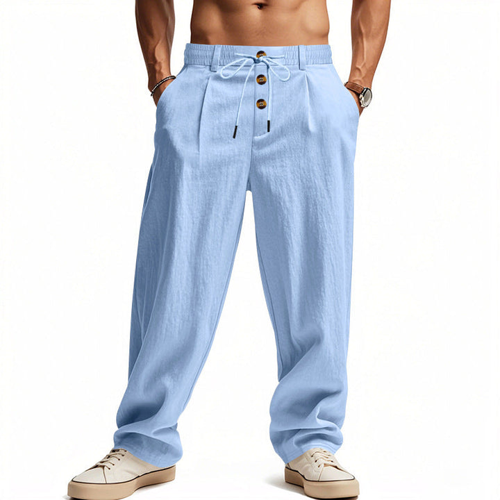 Herren lässige Leinen-Hose mit elastischem Bund und praktischen Knöpfen W&W Mode