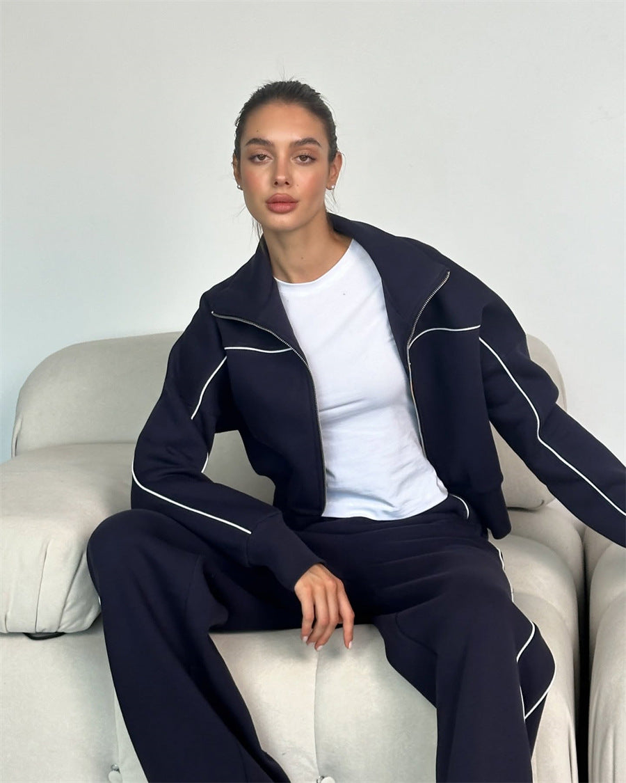 Damen sportliches Freizeitanzug-Set mit stylischem Schnitt und Kontrastnähten WW