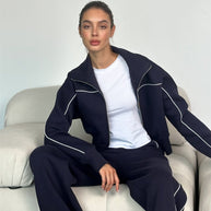 Damen sportliches Freizeitanzug-Set mit stylischem Schnitt und Kontrastnähten WW