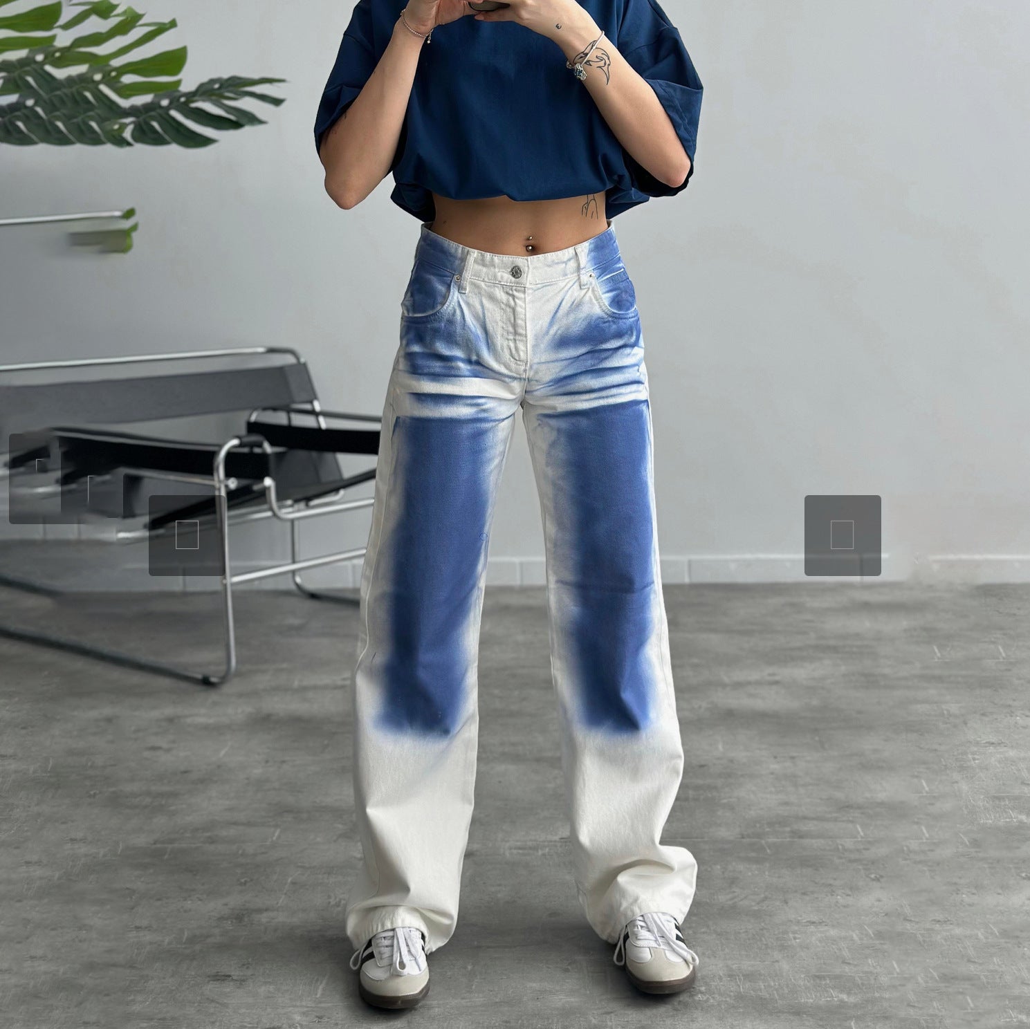 Damen Baggy Jeans im einzigartigen Batikdesign WW