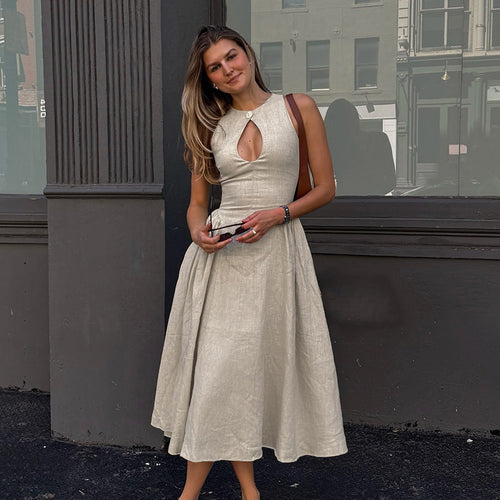 Damen Midi-Kleid mit schickem Schlüsselaugen-Ausschnitt und elegantem Rock W&W Mode