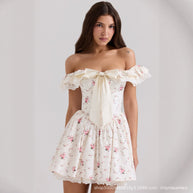 Damen romantisches Blumenkleid mit Rüschendetails WW