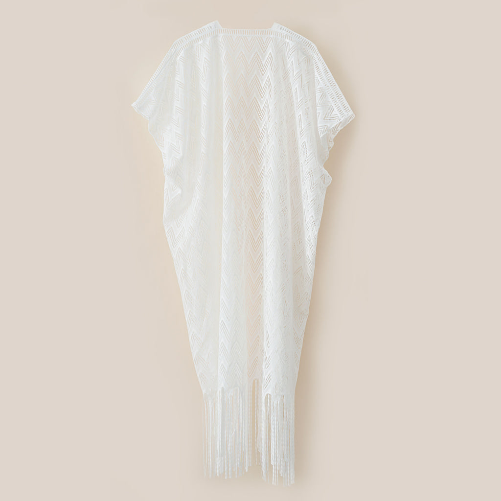 Damen eleganter und luftiger Kaftan mit fransigen Abschlüssen WW