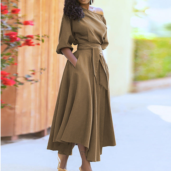 Damen Maxi-Kleid mit asymmetrischem Schnitt und modischen Taschen W&W Mode