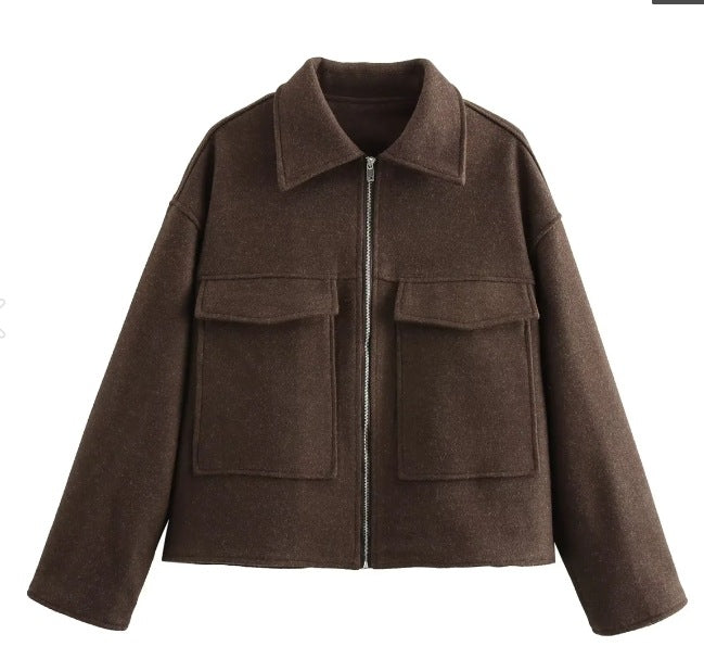 Damen hochschneiderte Jacke mit praktischen Pattentaschen und weichem Wollmix W&W Mode