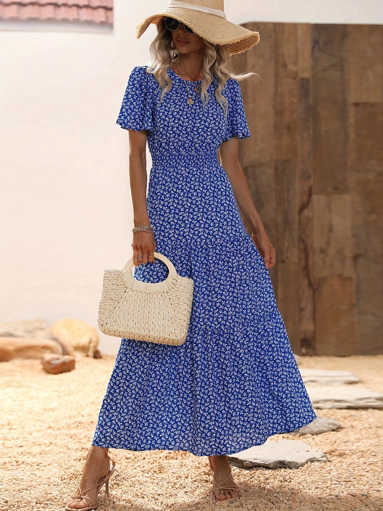 Damen Midikleid mit voluminösen Ärmeln und fließendem Rock W&W