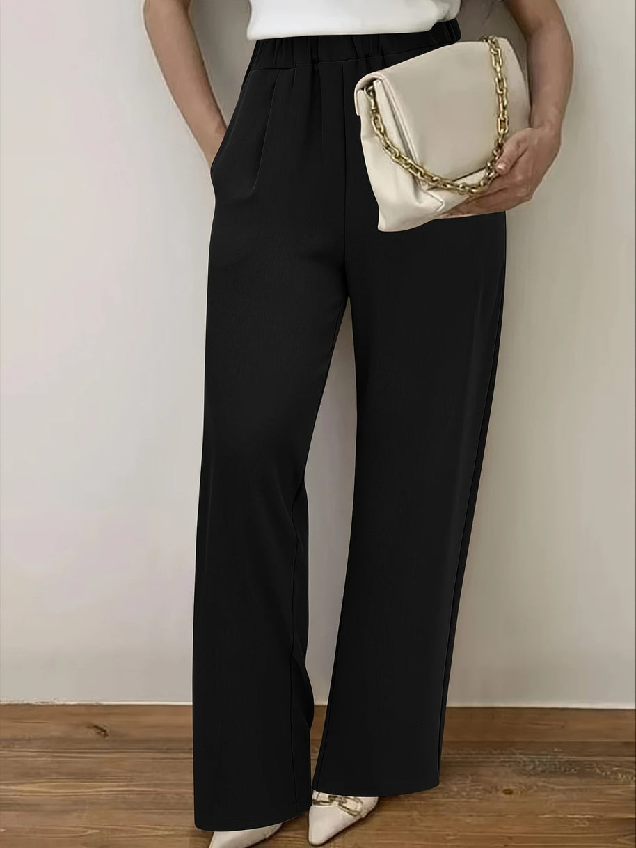 Damen Weite Hochtaillierte Stoffhose mit elegantem Gummibund WW