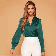 WW | V-Ausschnitt Langarm Satin Bluse