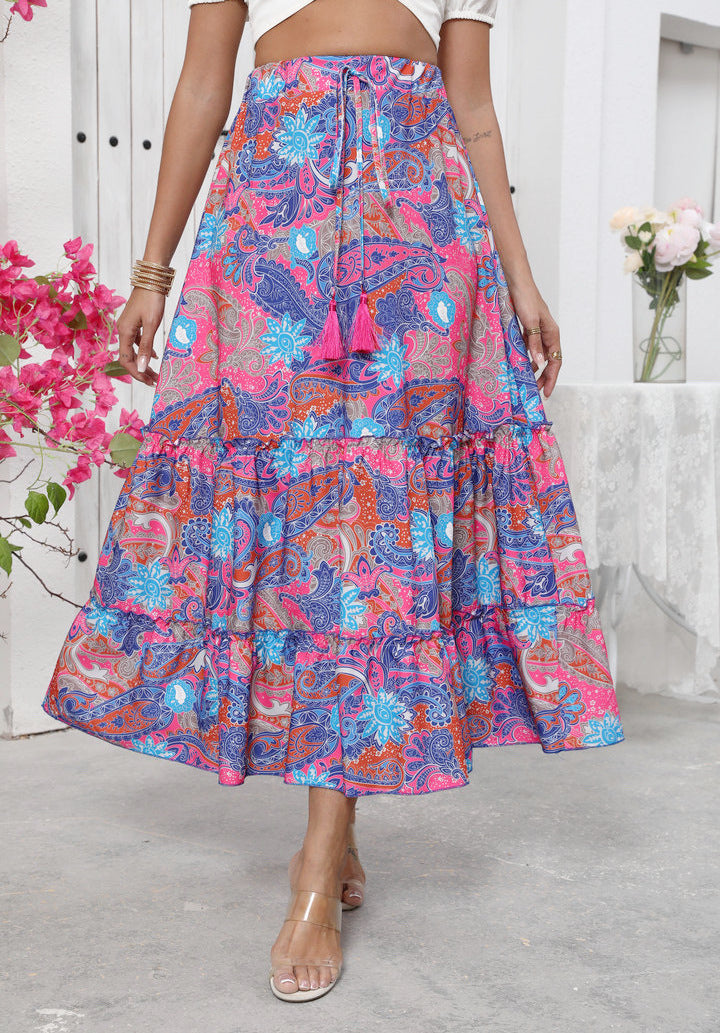 Damen Ausgestellter Maxirock mit Volant-Design und Taillenzug WW