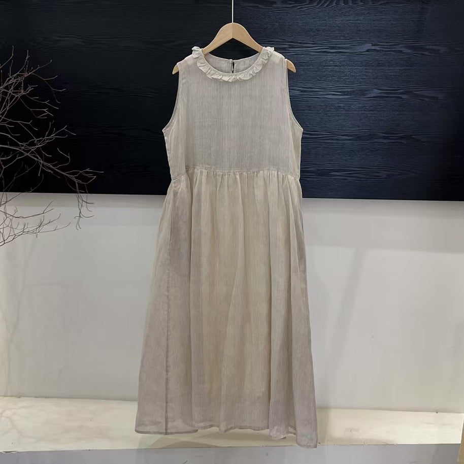 Damen Relaxed Fit Rüsch-Leinen-Maxi-Kleid WW
