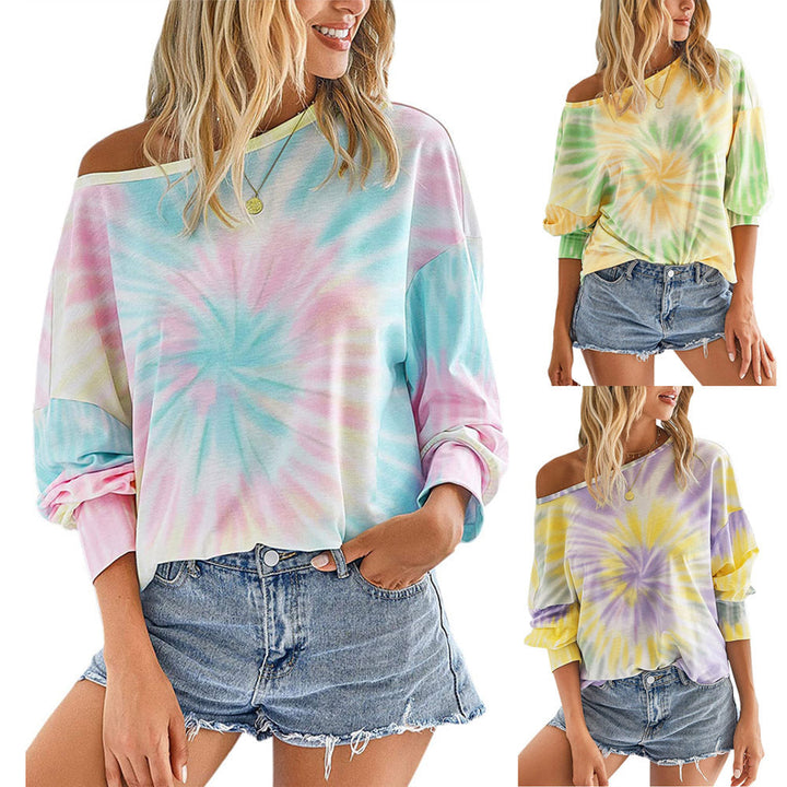 Damen lässiges Sweatshirt mit asymmetrischem Ausschnitt und modernem Tie-Dye-Design W&W Mode